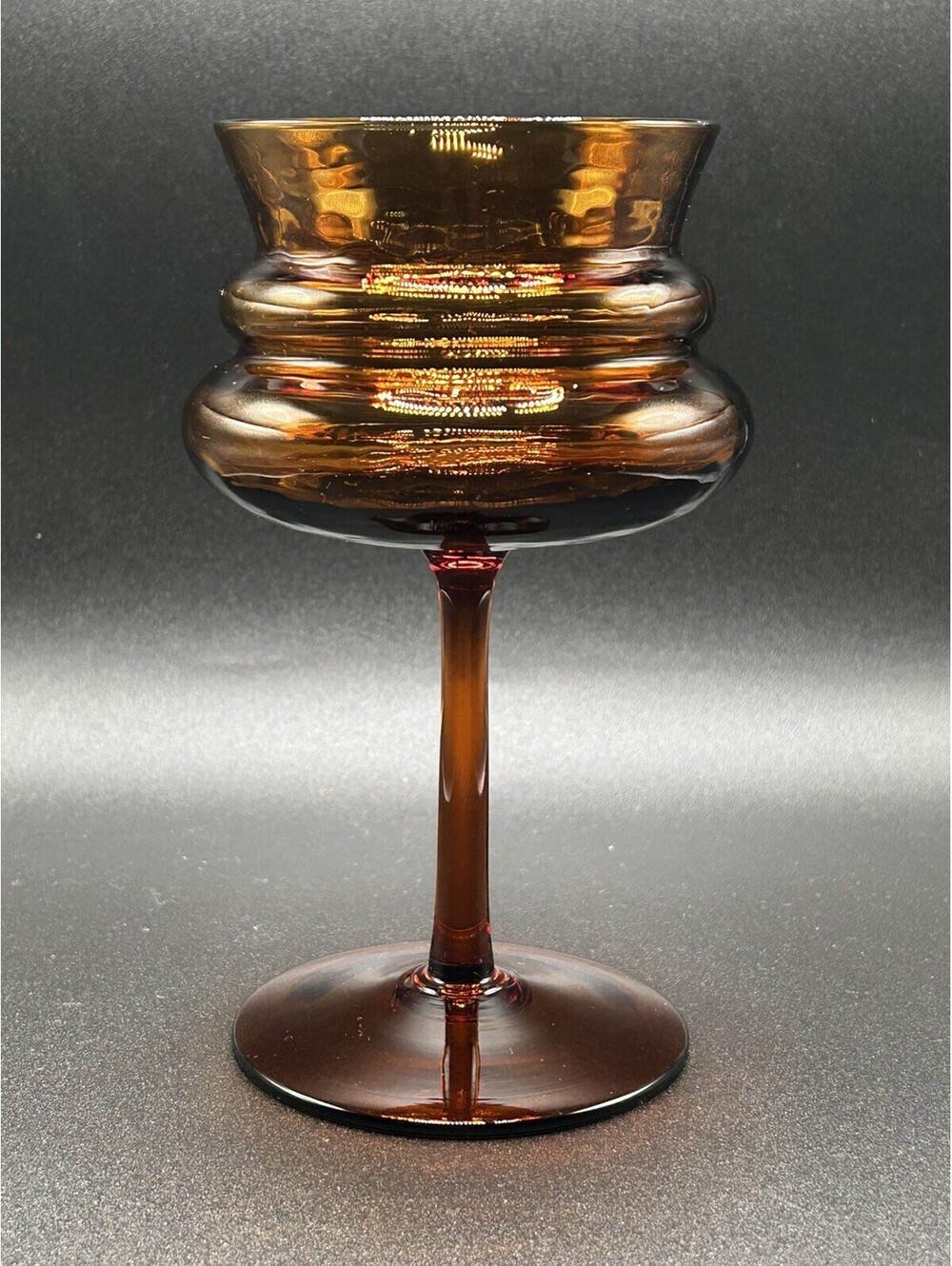 Vintage Colony Glass Pedestal Candy Dish /Compote Deep Amber Italy Handblown 70s